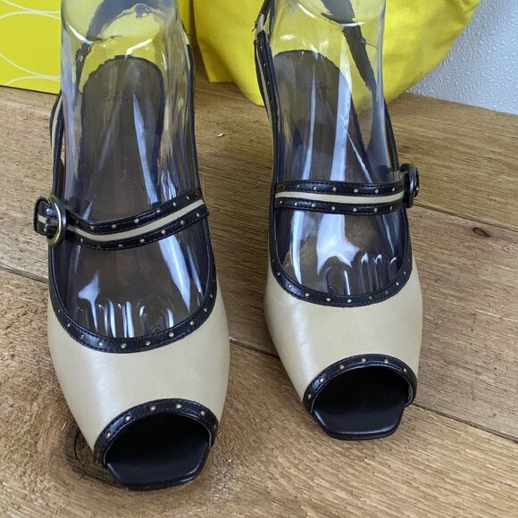 Circa Joan & David Women Slingback Peep-Toe Heels Size 9M Taupe & Bronze Leather - Picture 1 of 16